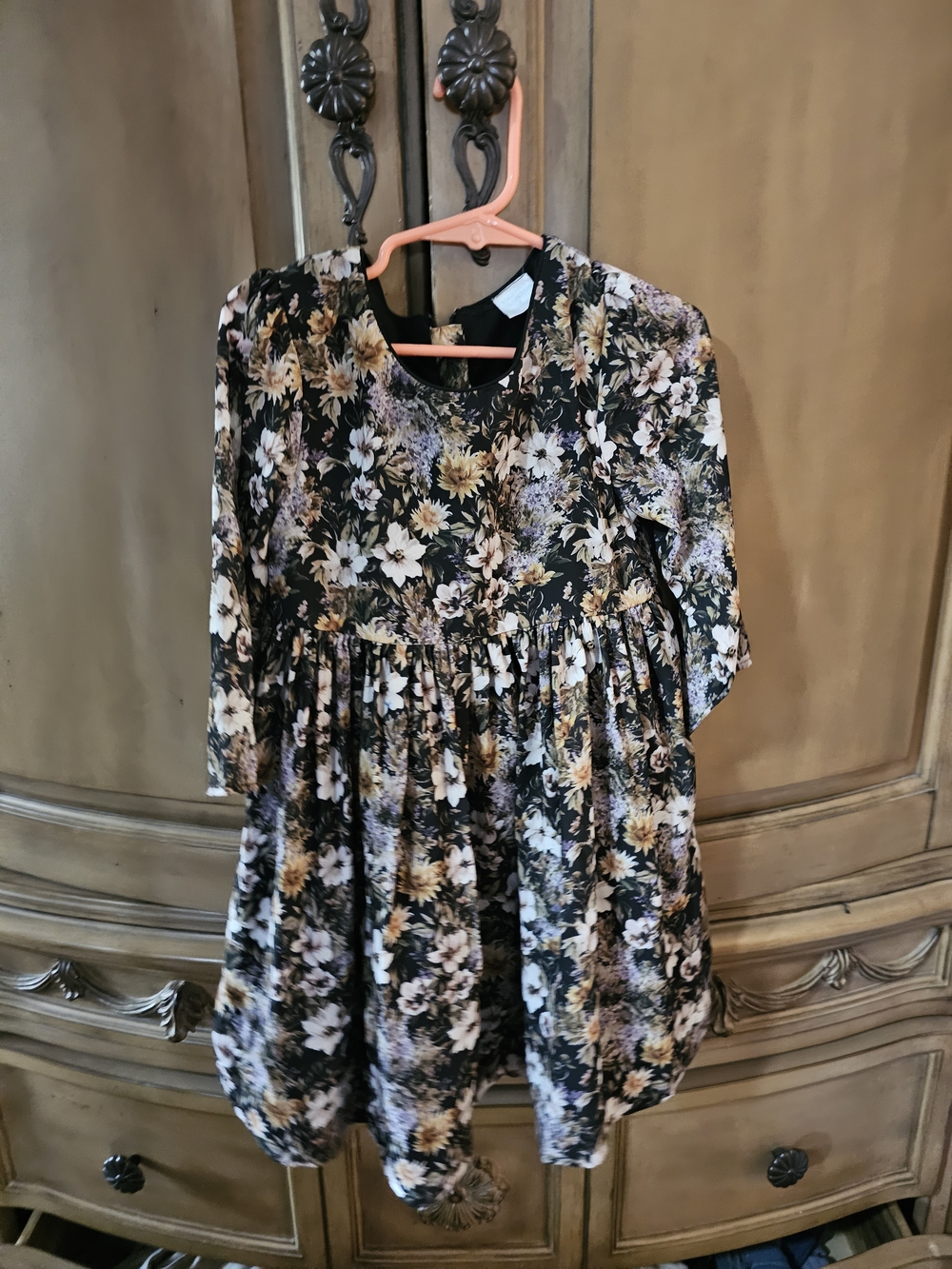 Edgehill Collection Black Floral Long Sleeve Girls Dress